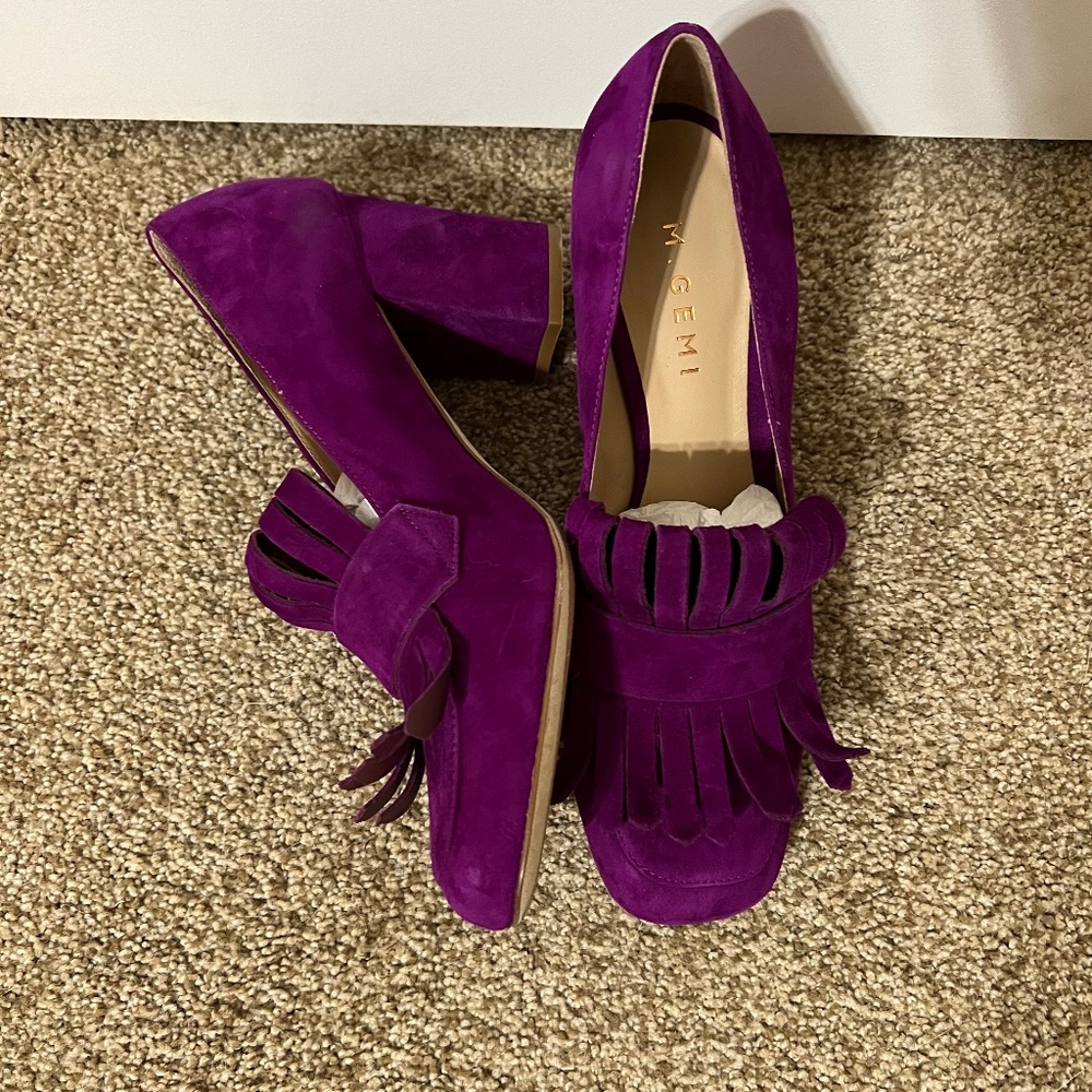 M. GEMI Purple Suede heels with fringe (NWOT) - size 39 or 8.5